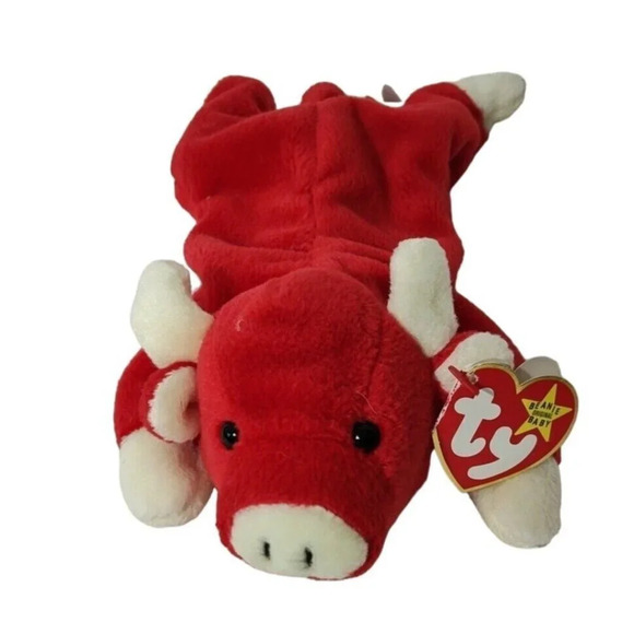 Vintage Ty Beanie Babies Snort Bull Plush Stuffed Animal Toy 4002 with Hang Tag - Picture 1 of 8